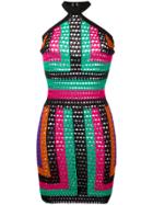 Balmain Patterned Halterneck Crochet Dress - Multicolour