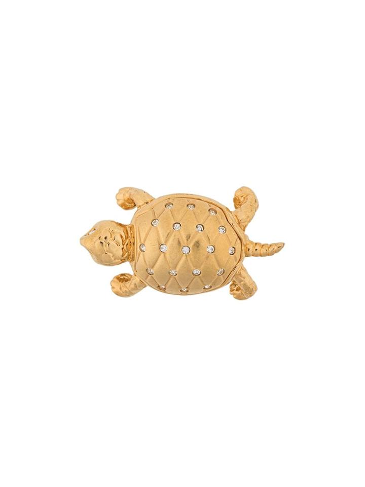 Susan Caplan Vintage 1980s Gold-plated Swarovski Turtle Brooch