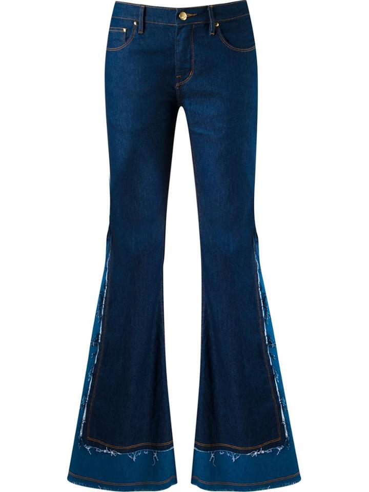 Amapô Frayed Overlay Flared Jeans - Blue