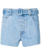 Prada Belted Denim Shorts - Blue