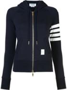Thom Browne Striped Detail Zipped Hoodie, Size: 40, Blue, Cotton