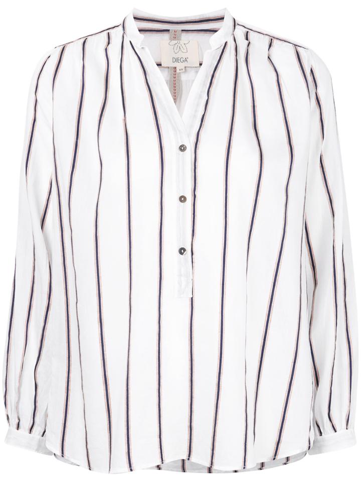 Diega Striped Button Up Blouse - White