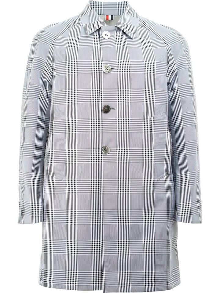 Thom Browne Reversible Checked Coat, Men's, Size: 4, Grey, Cotton/polyester/polyethylene