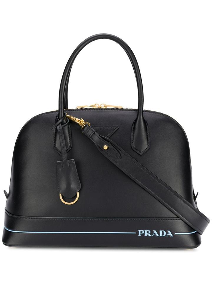 Prada Logo Stamped Tote - Black