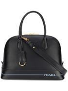 Prada Logo Stamped Tote - Black