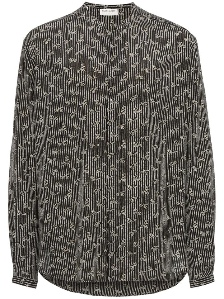 Saint Laurent Tunisian Collar Paisley Print Shirt - Black