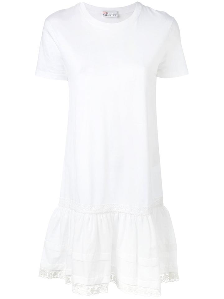 Shift Ruffle Trim Dress - Women - Cotton/polyamide/polyester - Xs, White, Cotton/polyamide/polyester, Red Valentino