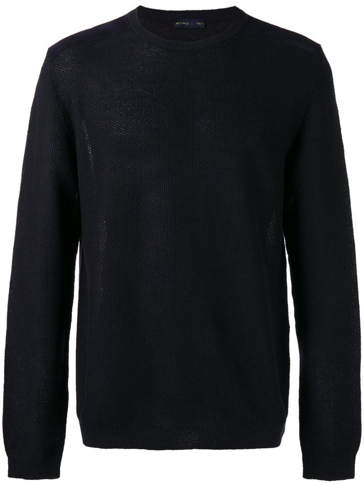 Etro Crew Neck Jumper, Men's, Size: Medium, Blue, Cotton/linen/flax