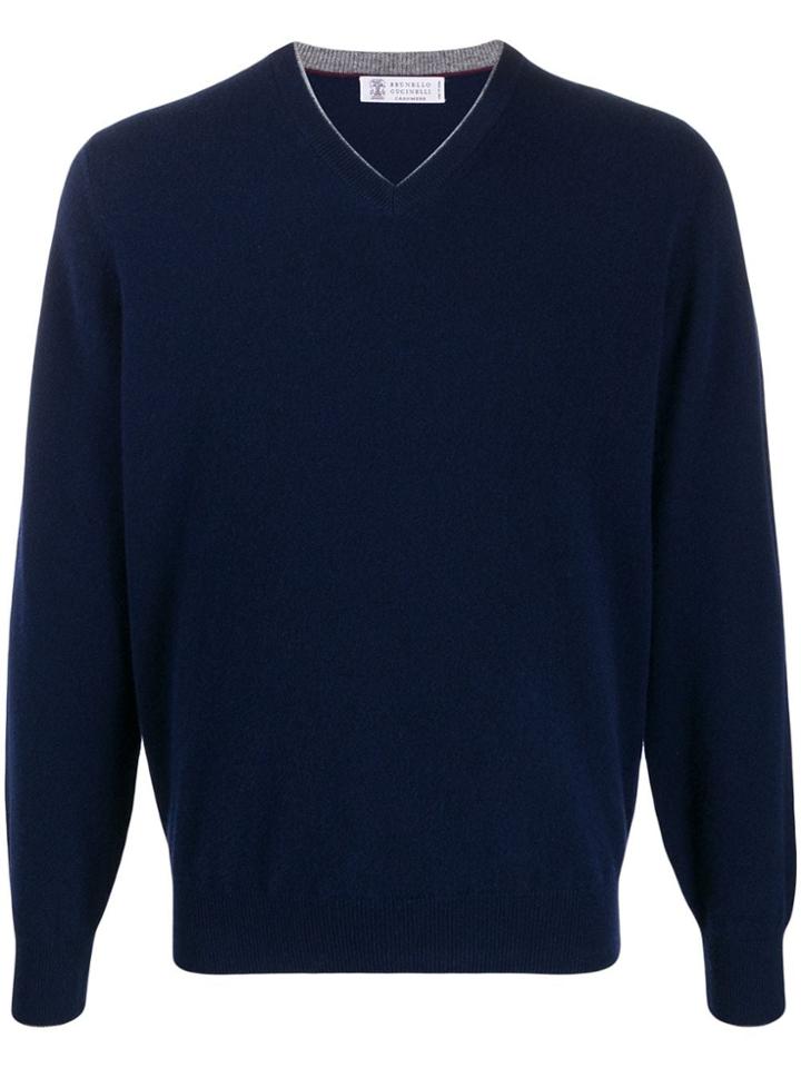 Brunello Cucinelli Regular-fit V-neck Pullover - Blue