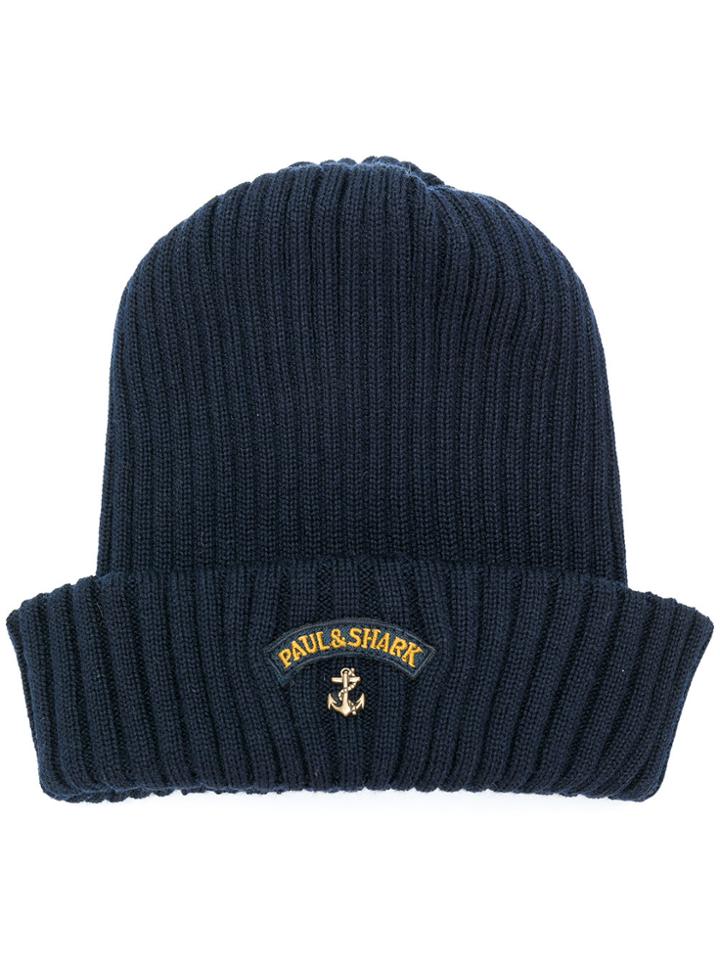 Paul & Shark Logo Patch Ribbed Hat - Blue