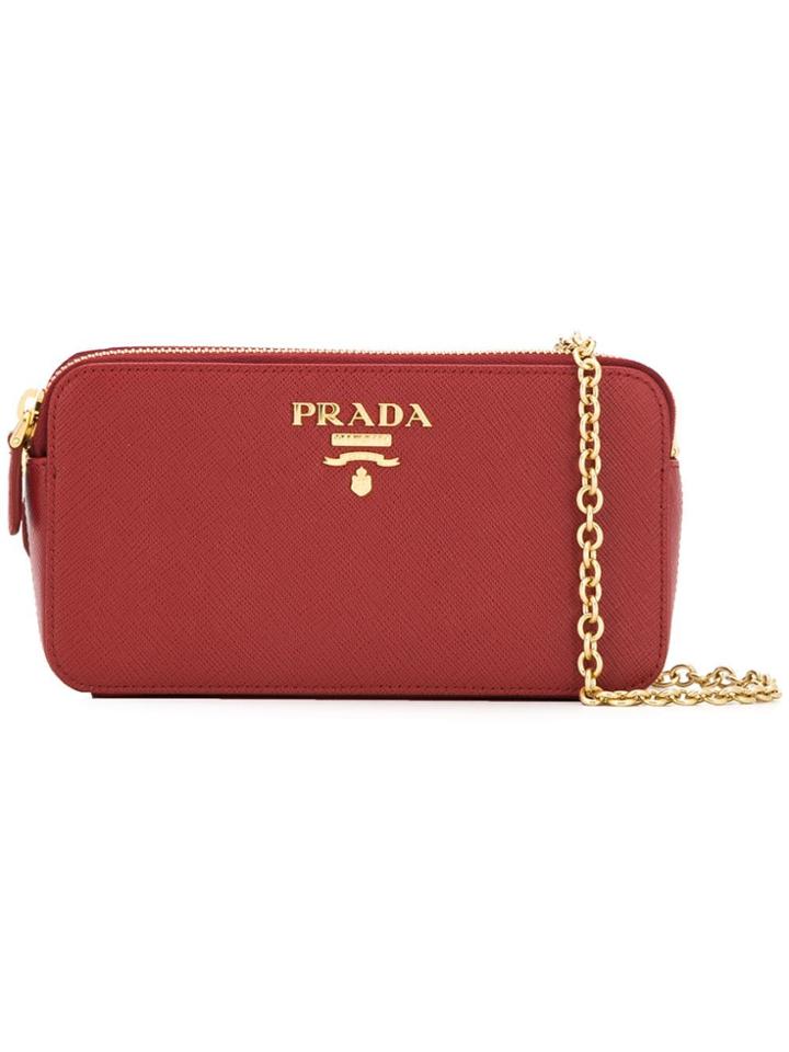Prada Logo Plaque Clutch Bag - Red