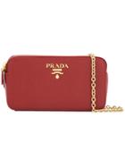 Prada Logo Plaque Clutch Bag - Red