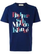 Maison Kitsuné Printed Text T-shirt, Men's, Size: Large, Blue, Cotton