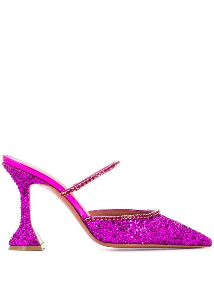 Amina Muaddi Gilda Crystal-embellished Mules - Pink