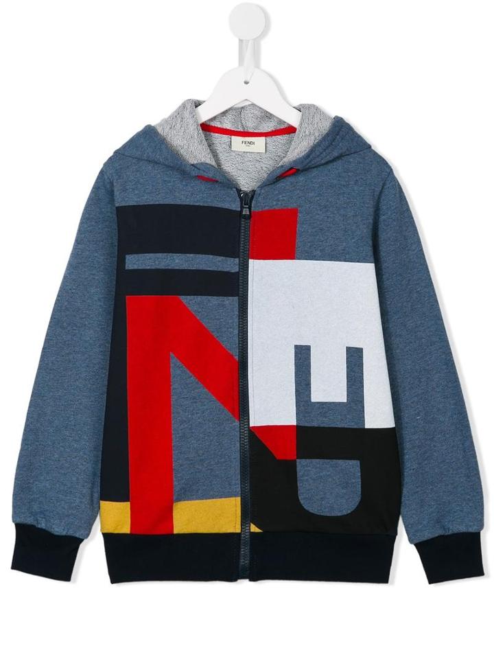 Fendi Kids Logo Print Hoodie, Boy's, Size: 10 Yrs, Blue