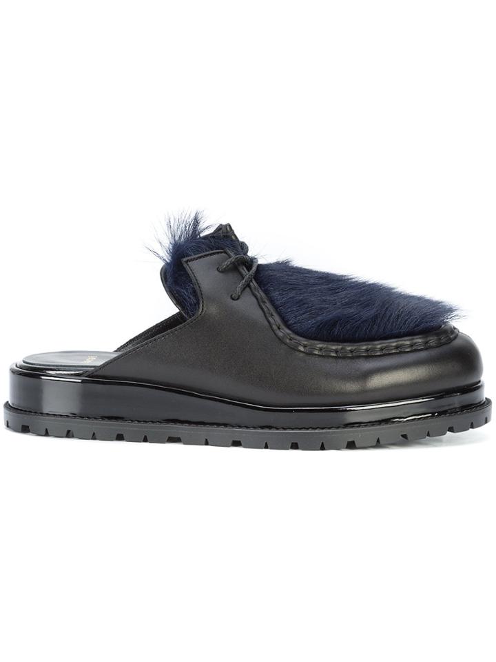 Sacai Fur Panel Mules - Black