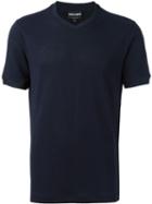 Giorgio Armani V-neck T-shirt, Men's, Size: 52, Blue, Viscose/cotton/polyamide/spandex/elastane