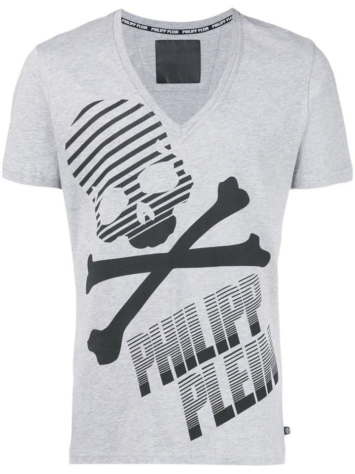 Philipp Plein - Printed V-neck T-shirt - Men - Cotton - M, Grey, Cotton