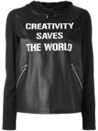 Twin-set - Faux Leather 'creativity Saves The World' Hoodie - Women - Viscose/polyurethane Resin - S, Black, Viscose/polyurethane Resin