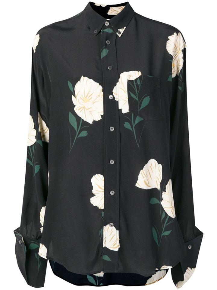 Hope Floral Print Button-down Shirt - Black