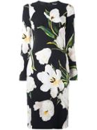 Dolce & Gabbana Tulip Print Dress, Women's, Size: 40, Black, Viscose/silk/spandex/elastane