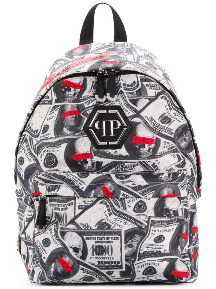 Philipp Plein Dollar Bill Print Backpack - Grey