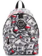 Philipp Plein Dollar Bill Print Backpack - Grey