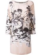 Roberto Cavalli Floral Print Shift Dress, Women's, Size: 40, Nude/neutrals, Silk