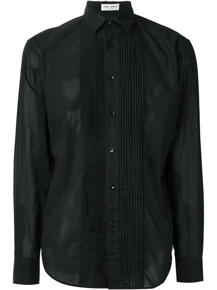 Saint Laurent Signature Yves Collar Shirt, Men's, Size: 42, Black, Cotton