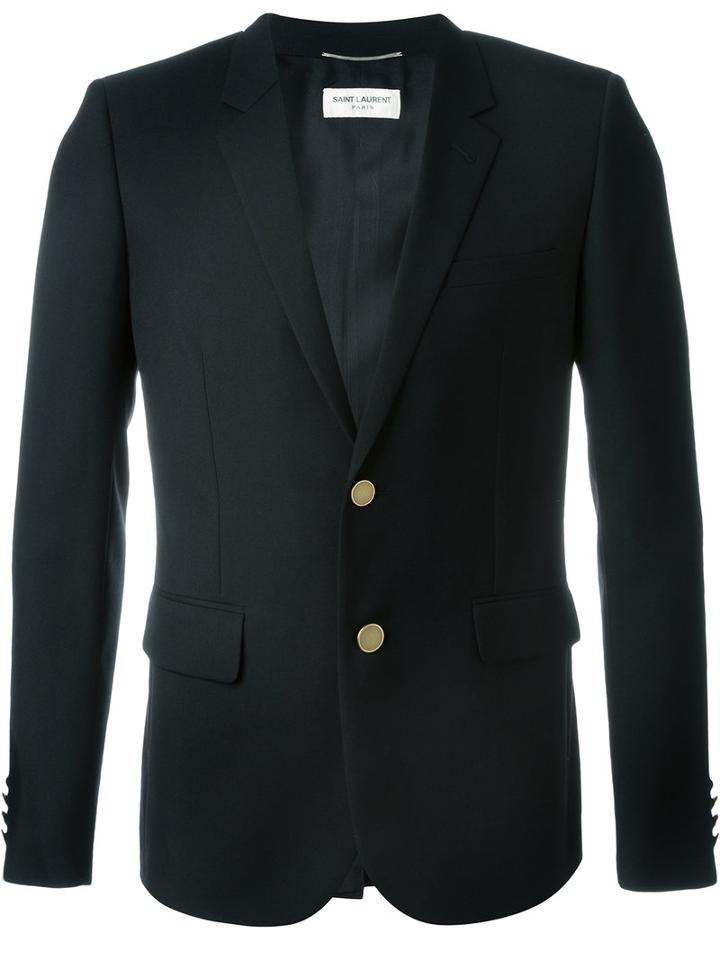 Saint Laurent Classic Buttoned Blazer, Men's, Size: 52, Black, Silk/wool
