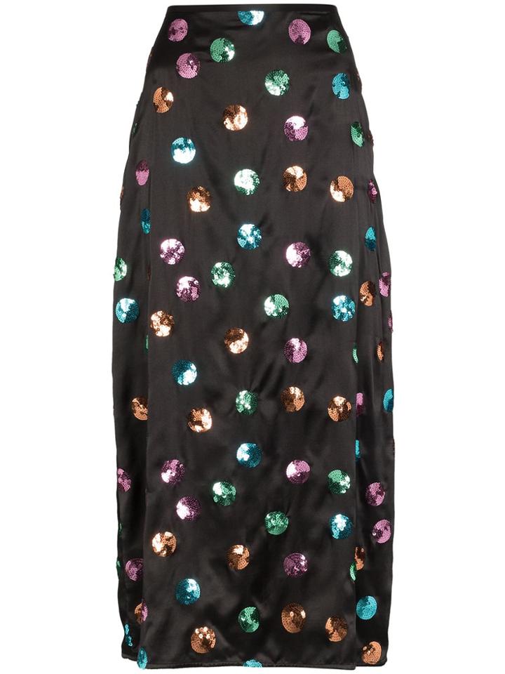 Rixo Sequin Polka Dot Midi Skirt - Black