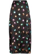 Rixo Sequin Polka Dot Midi Skirt - Black
