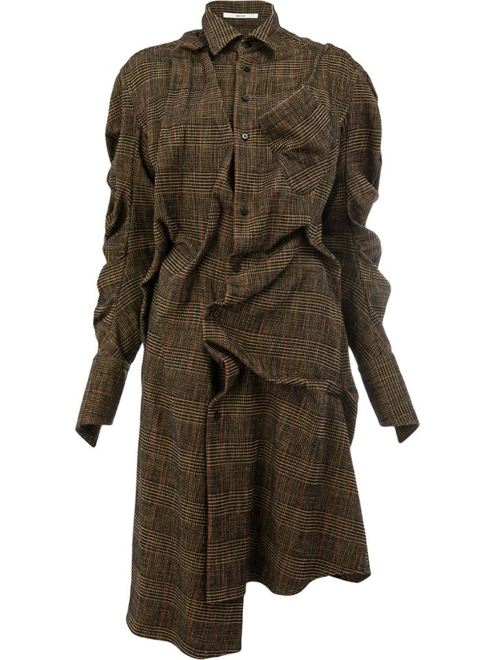 Aganovich Twisted Plaid Shirt Dress - Brown