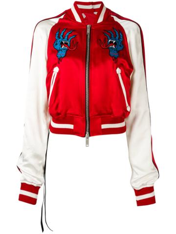 Unravel Project Embroidered Bomber Jacket, Women's, Size: 6, Red, Silk/cotton/viscose