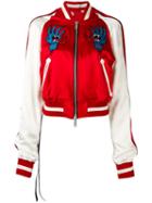 Unravel Project Embroidered Bomber Jacket, Women's, Size: 6, Red, Silk/cotton/viscose