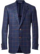 Canali Woven Check Blazer, Men's, Size: 52, Pink/purple, Silk/linen/flax/cupro/wool