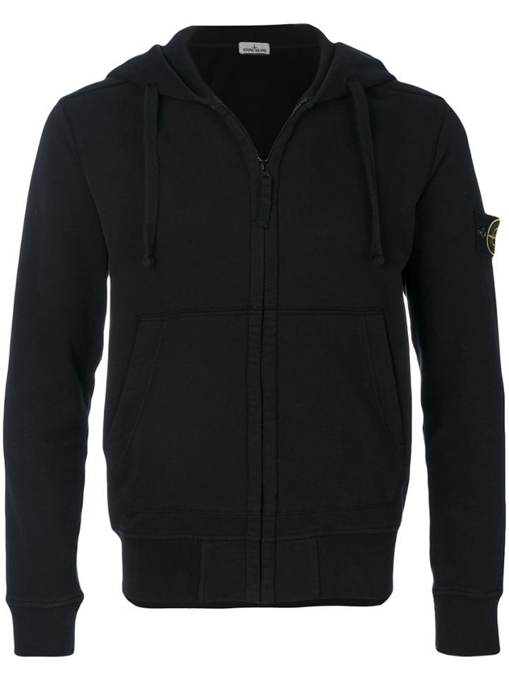 Stone Island Zipped Hoodie - Black