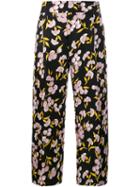 Marni Floral Print Trousers, Women's, Size: 38, Black, Silk/cotton