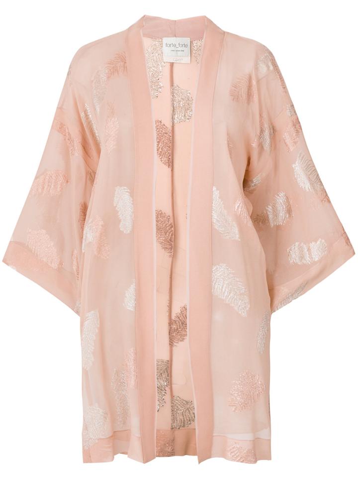 Forte Forte Leaf Embroidery Kimono - Pink & Purple