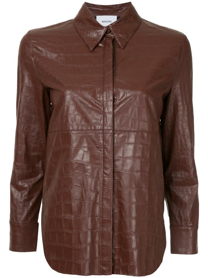 Nanushka Crocodile Embossed Faux Leather Shirt - Brown