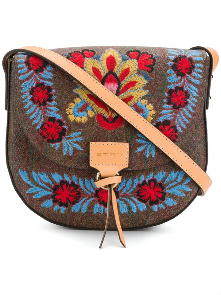 Etro Floral Embroidered Saddle Bag - Brown