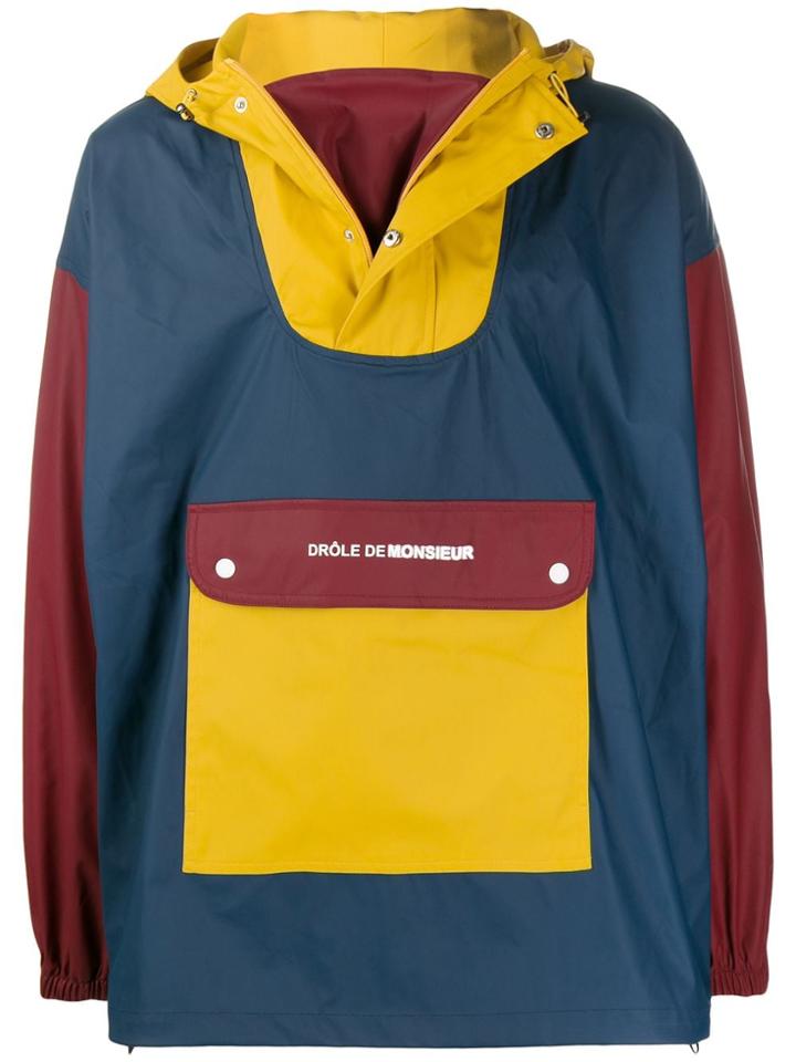 Drôle De Monsieur Panelled Logo Print Rain Jacket - Blue