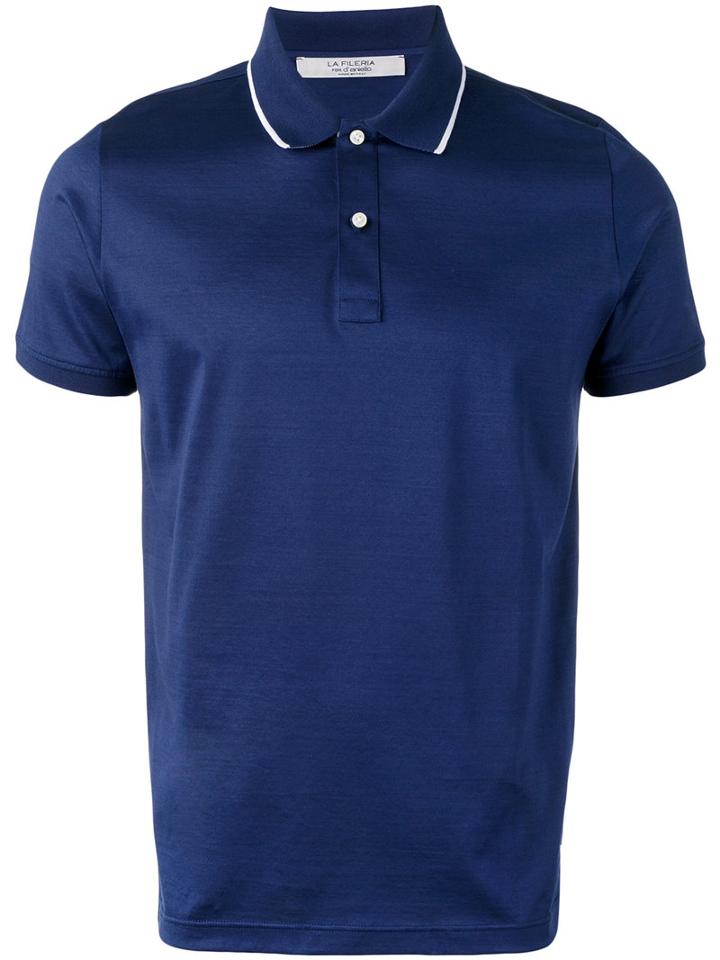La Fileria For D'aniello Contrasting Collar Polo Shirt, Men's, Size: 58, Blue, Cotton