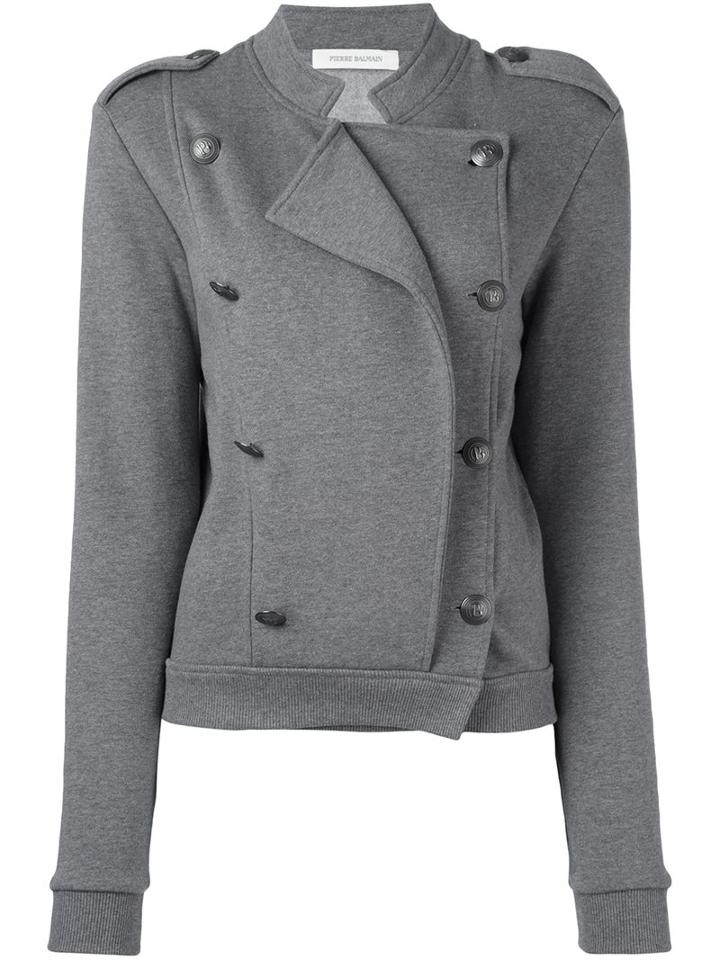 Pierre Balmain Double-breasted Fitted Jacket, Women's, Size: 36, Grey, Cotton/polyester