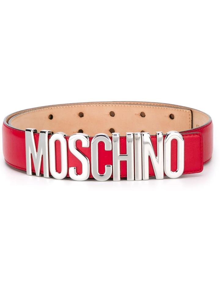Moschino Logo Plaque Belt, Adult Unisex, Size: 90, Red, Leather/metal Other