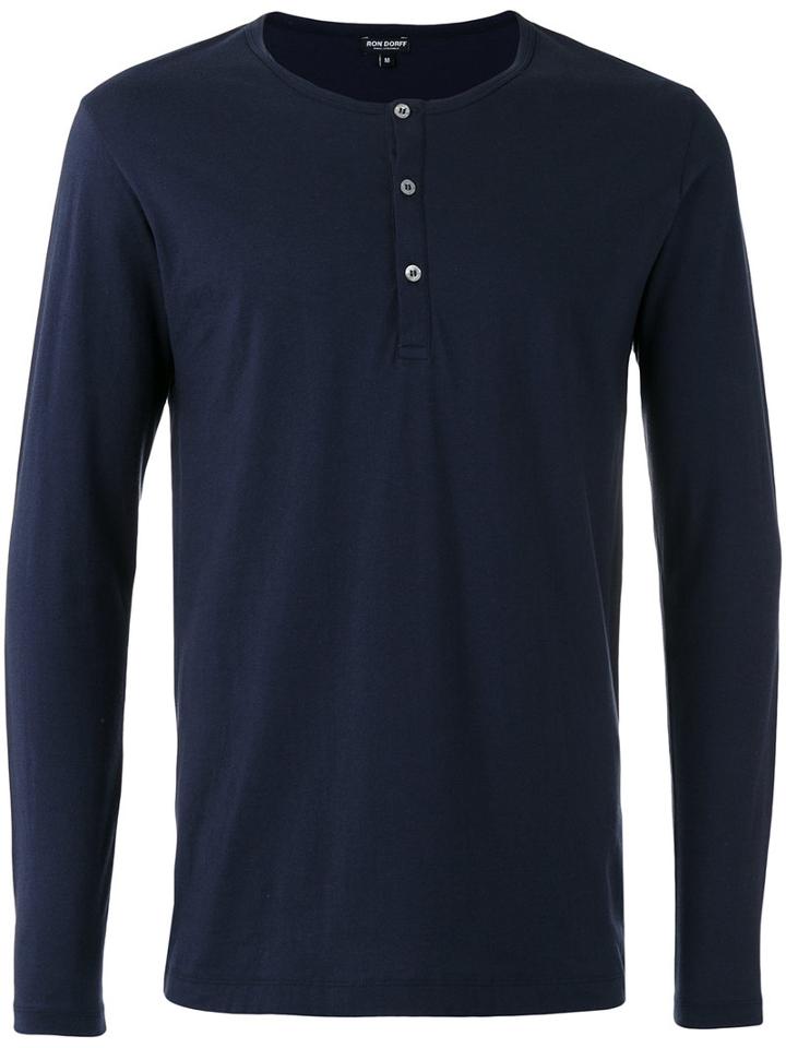 Ron Dorff Buttoned Neck Longsleeved T-shirt, Men's, Size: Xl, Blue