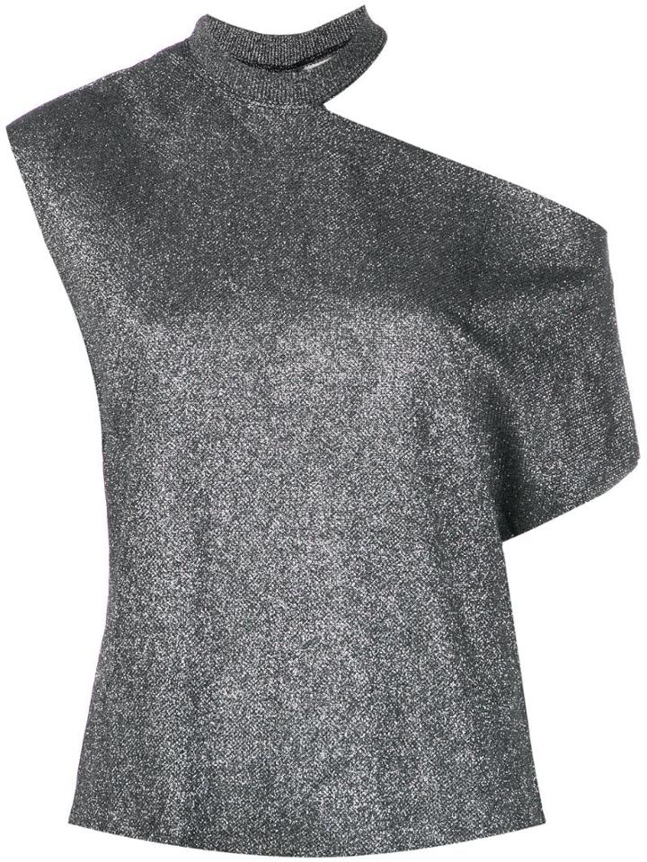 Rta Cold-shoulder Asymmetric Top - Silver
