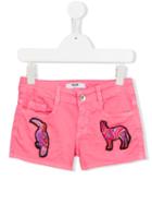 Msgm Kids Embroidered Animals Shorts, Toddler Girl's, Size: 4 Yrs, Pink/purple
