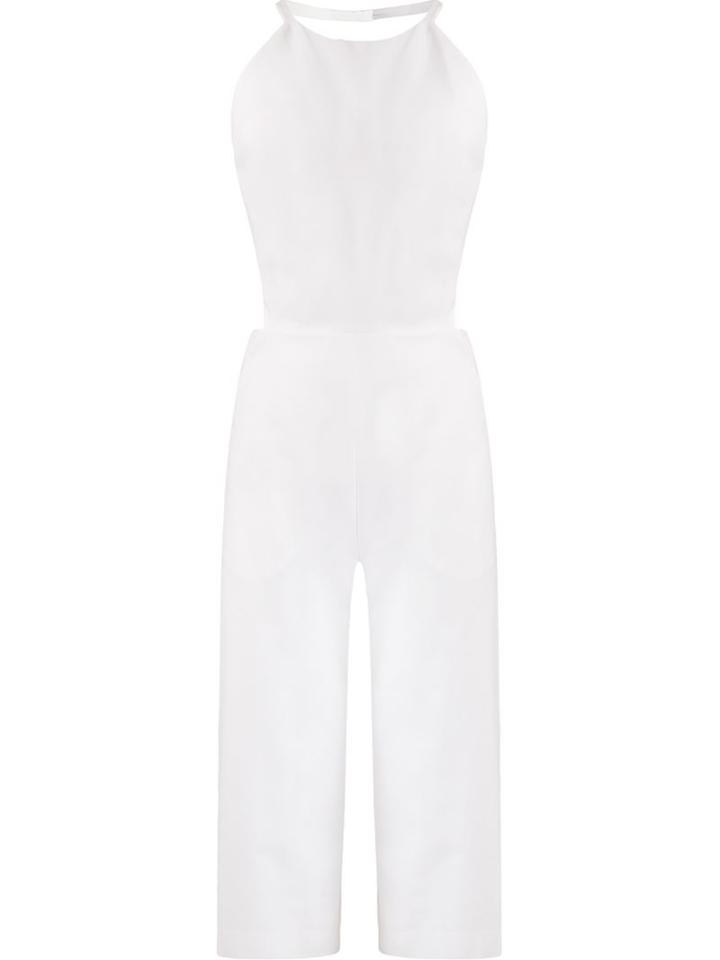 Andrea Marques Cropped Halterneck Jumpsuit, Women's, Size: 36, White, Cotton