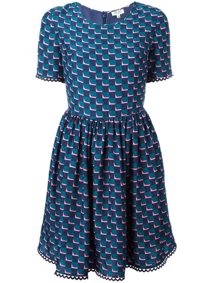 Kenzo Printed Ric Rac Dress, Women's, Size: 38, Blue, Silk